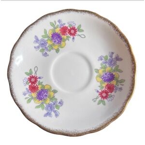 Royal Malvern Floral Saucer Unisex 5.5" White Multi Excellent Gold Trim England